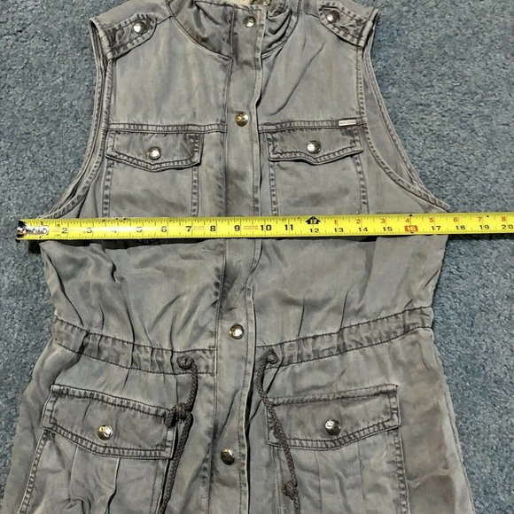 Max Jeans Utility Vest Small Gray 4 Pockets Full Zip w/ Snaps Adjustable Waist - Picture 8 of 11